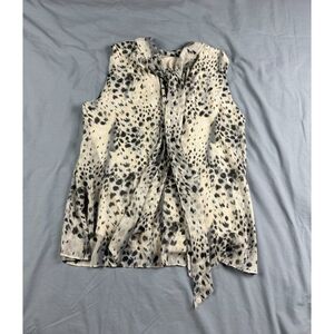 Sioni Women's Tie Neck Leopard Print Blouse Size L Cream Black Sleeveless